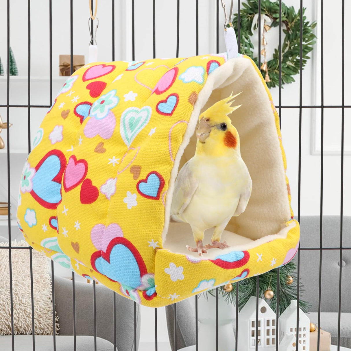 Bird Hammock - Sleeping Nest Bird - Bird Tent - Bird Cage Accessories - Parrot Toys - Parakeet Toys - Hammock - Plush House - Lovebird - Cockatiel - Canary - Sleeping Bag - Yellow - 1 Piece