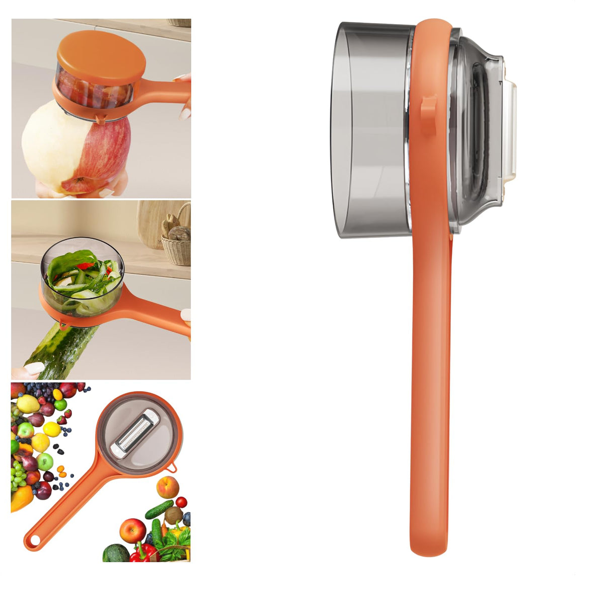 Vegetable Peeler with Collecting Tray, Stainless Steel Fruit and Potato Peeler for Cucumbers, Apples and Carrots, Orange