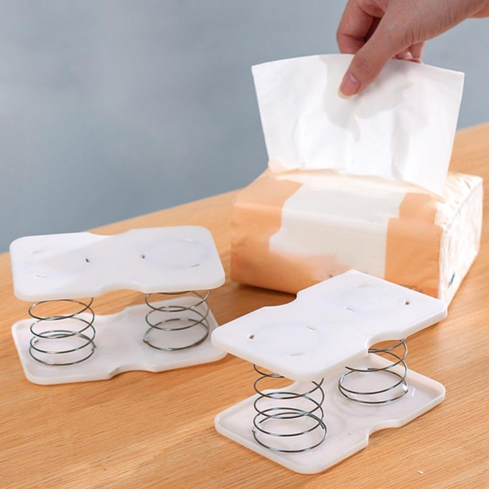 10 pcs Tissue Box Spring - Tissue Holder - Tissue Box Lift - Tissue Box Base Support - Tissue Dispenser - Spring Holder - Napkin Holder - Tissue Storage Box - Bathroom Organizer - Toilet Accessories - Kitchen Gadget - White - 1 Piece