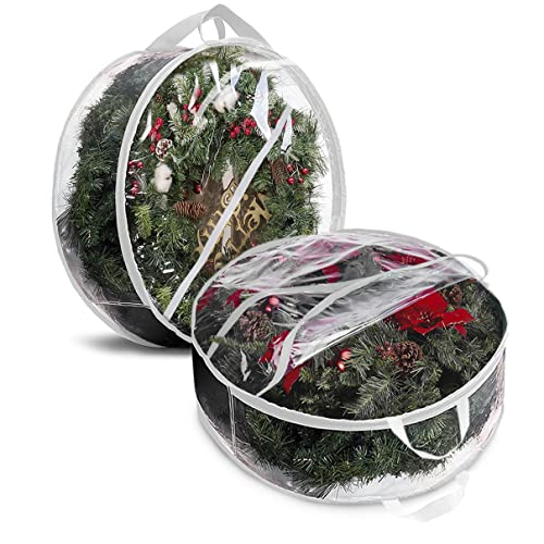 Storage bag - Christmas wreath organizer - Transparent Christmas wreath - Storage box - Christmas tree storage bag - Wreath organizer - Artificial wreath organizer - Organizer - With handle - White - 60 cm - 2 pieces