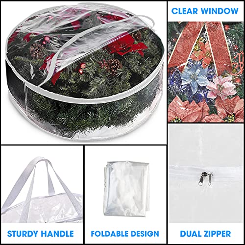 Storage bag - Christmas wreath organizer - Transparent Christmas wreath - Storage box - Christmas tree storage bag - Wreath organizer - Artificial wreath organizer - Organizer - With handle - White - 60 cm - 2 pieces