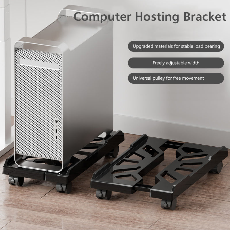 Adjustable PC Tower Stand with Wheels, Mobile CPU Trolley for Desktop Computers, Gaming Setups and Office Floors, Black