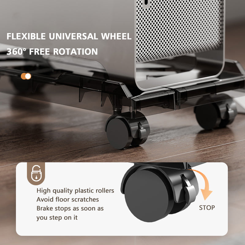 Adjustable PC Tower Stand with Wheels, Mobile CPU Trolley for Desktop Computers, Gaming Setups and Office Floors, Black
