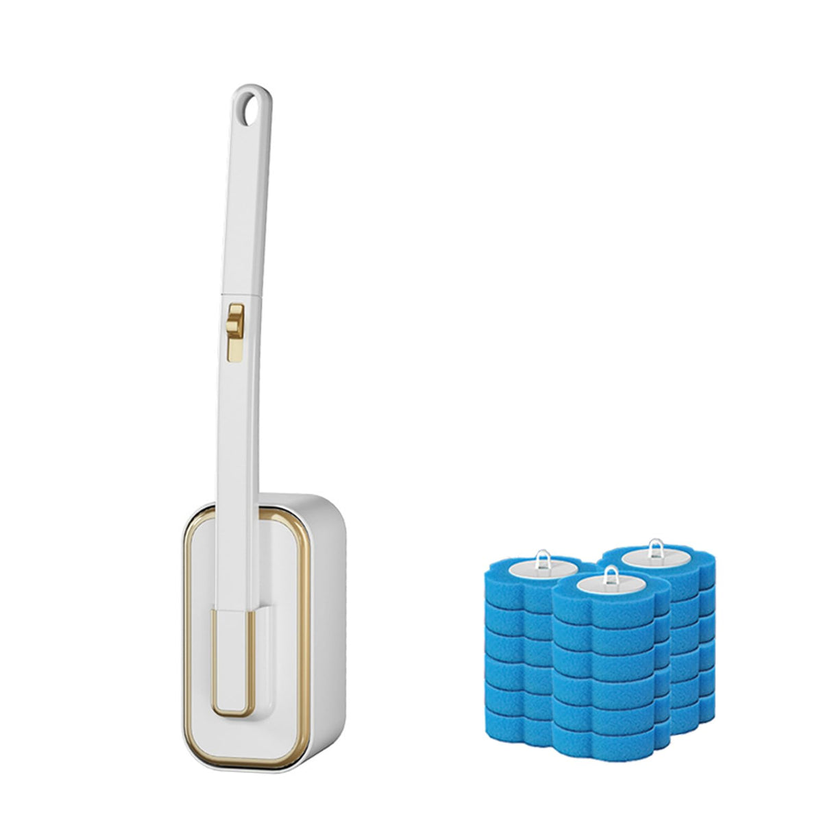 Toilet Brush Set - Toilet Brush with Holder - Cleaning Brush - Disposable Brush Heads - Refillable Toilet Brush - Sanitary Tool - Flexible Toilet Brush - Sponge Brush - Toilet Set - Bathroom Fittings - Including Refills - Household - White - 1 Piece