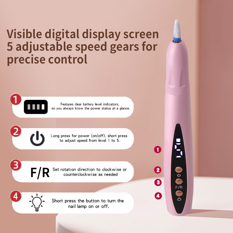Nail drill - Electric nail file - Manicure set - Pedicure set - Nail care - Gel polish removal - Artificial nail filing - Nail polishing - Acrylic nails - Cordless - Rechargeable - With LCD screen - Nail styling - White - 1 Piece