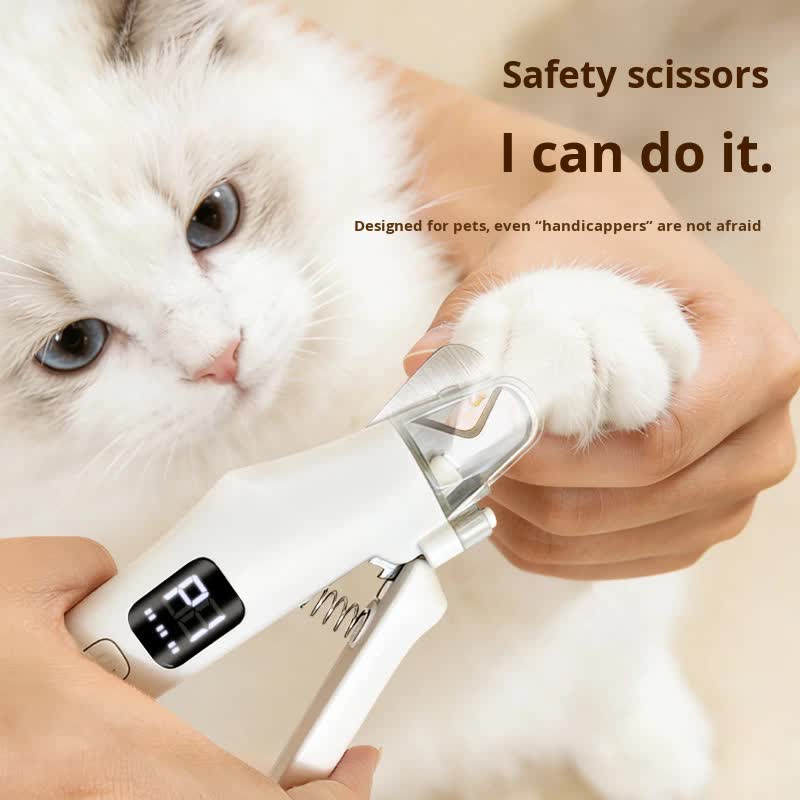 Dog Nail Scissors - Cat Nail Clippers - Professional Nail Clippers - LED Lighting - Rechargeable - Digital Display - Pet Care - Nail Cutting - Collection Tray - Paw Care - Safe & Sharp - Stainless Steel - Nail Care - White - 1 Piece