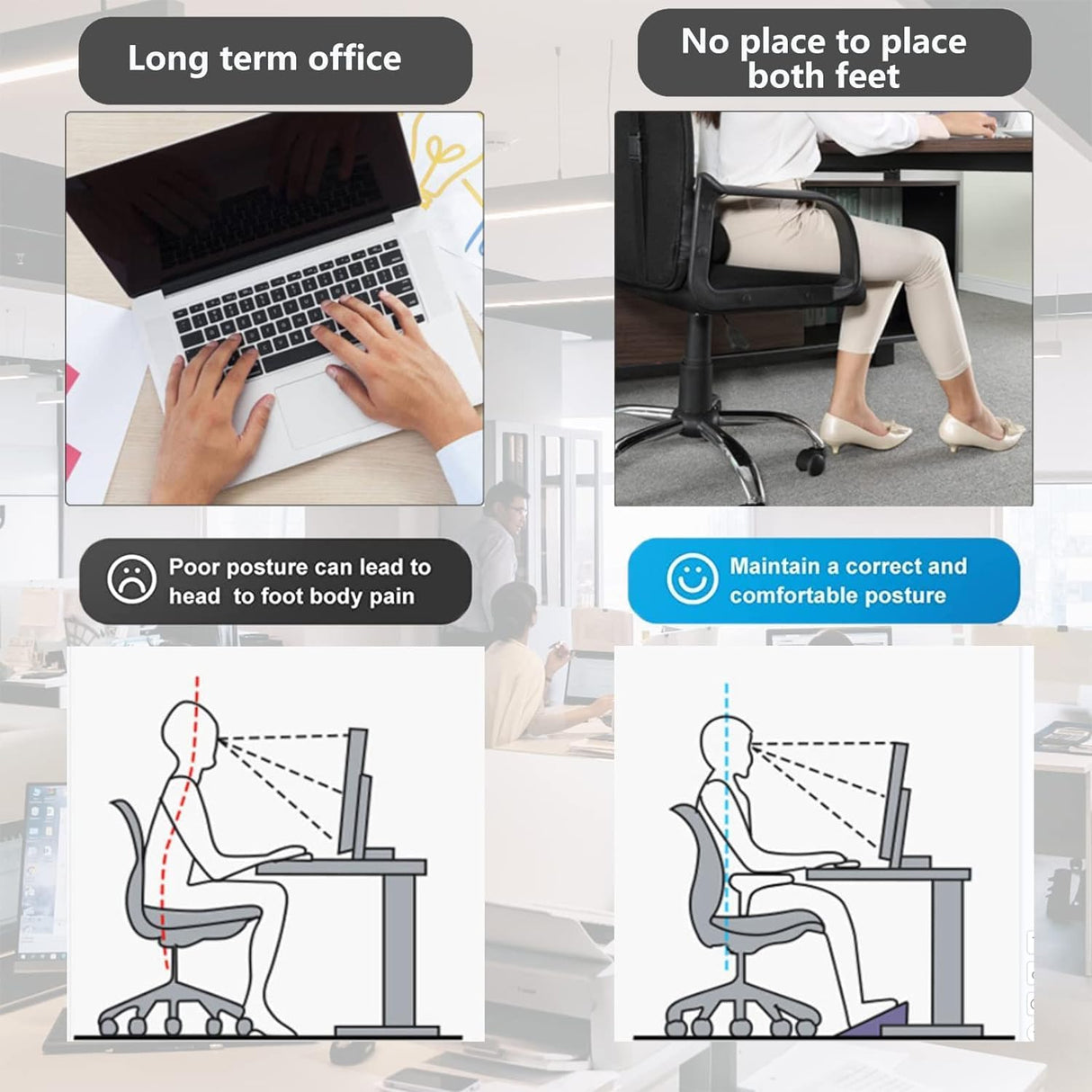Footrest Desk - Ergonomic Footrest - Footstool - Desk Accessories - Leg Rest - Office Supplies - Footstool - Home Workplace - Gaming Setup - Ergonomics - Tiltable - Anti-Slip - Black - 1 Piece