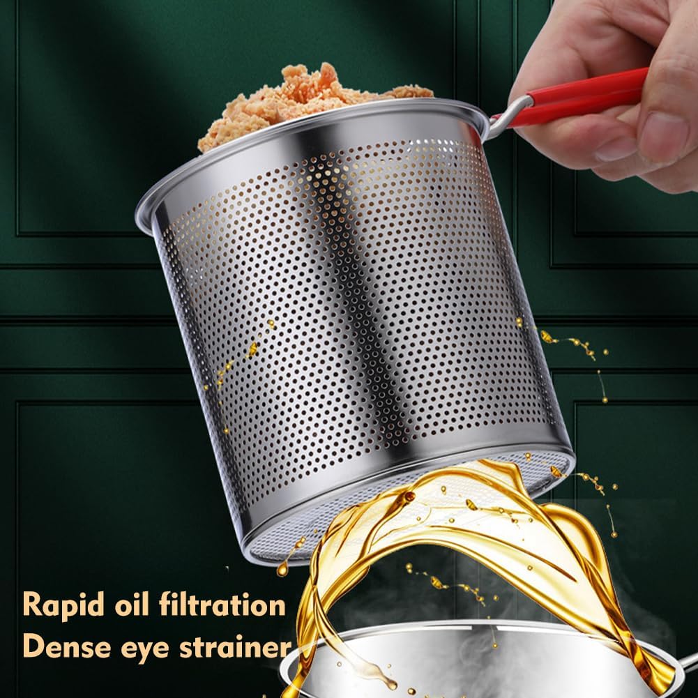 Deep Fryer - Mini Deep Fryer - Stainless Steel Oil Pan - Tempura Pan - Cooking Pan with Frying Basket - French Frying Pan - Induction and Gas - Frying Pan - Deep Fryer with Lid - Kitchen Accessories - Frying Set - Pans - Oil Filter - Sauté Pan - Silver -