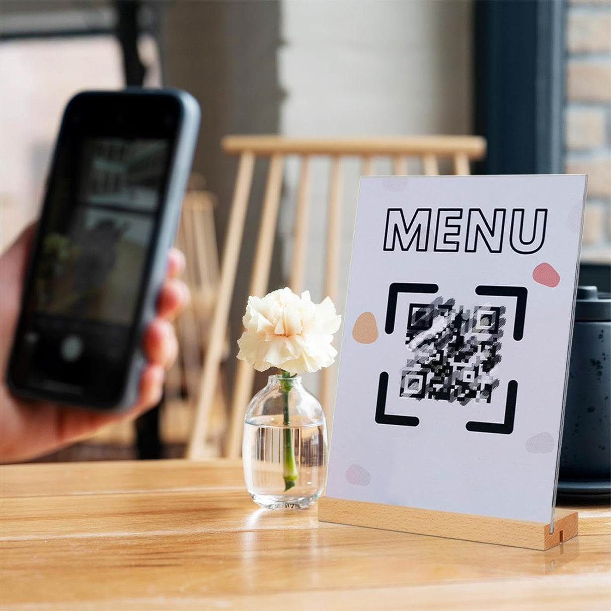 Menu Card Holder A4 - Photo Frame with Wooden Base - Table Stand - Brochure Holder - Acrylic Stand - Hospitality - Office - Wedding Decoration - Information Holder - Double Slot - Straight and Angled - Transparent and Wood - 3 Pieces