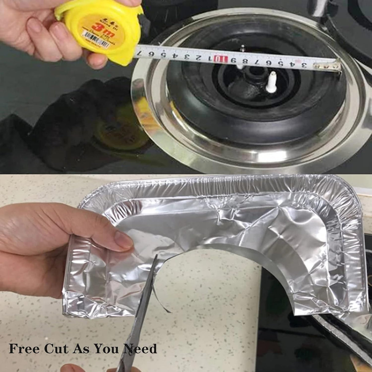 Gas stove protectors - Gas burner protectors - Aluminum foil gas stove - Gas stove foil - Kitchen accessories - Protective film - Extra thick - Universal - Cut to size - Hob protector - Round - Silver - 50 pieces