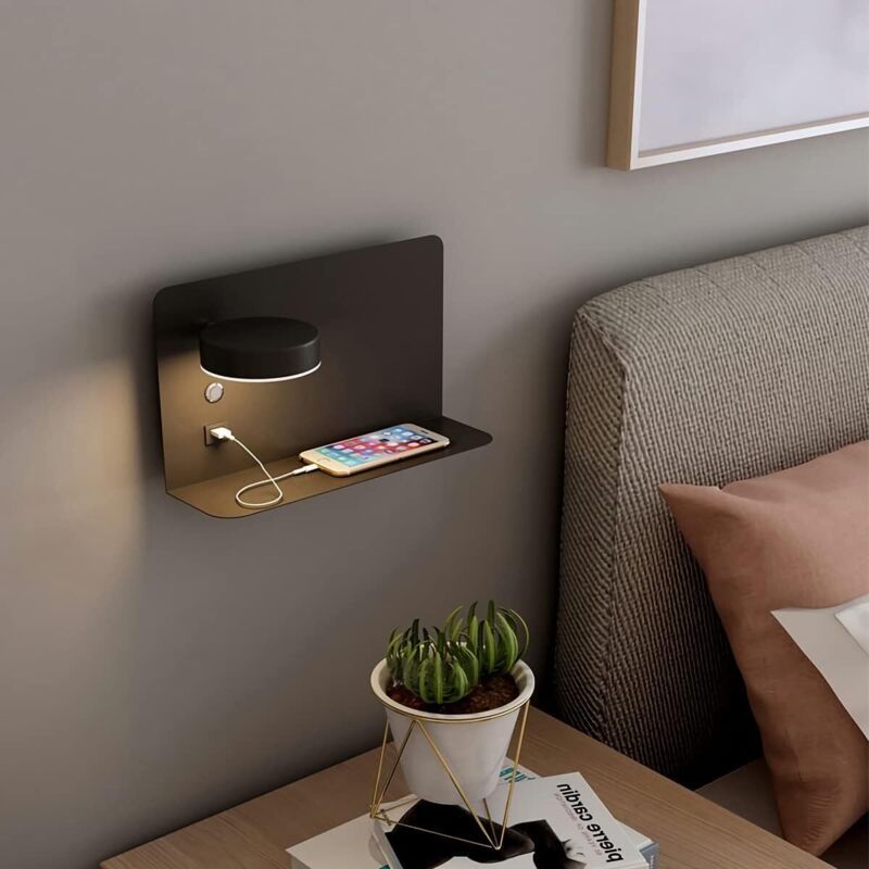 1 Pack Right Side 12W LED Reading Wall Lamp USB Charging 3 CCT Black