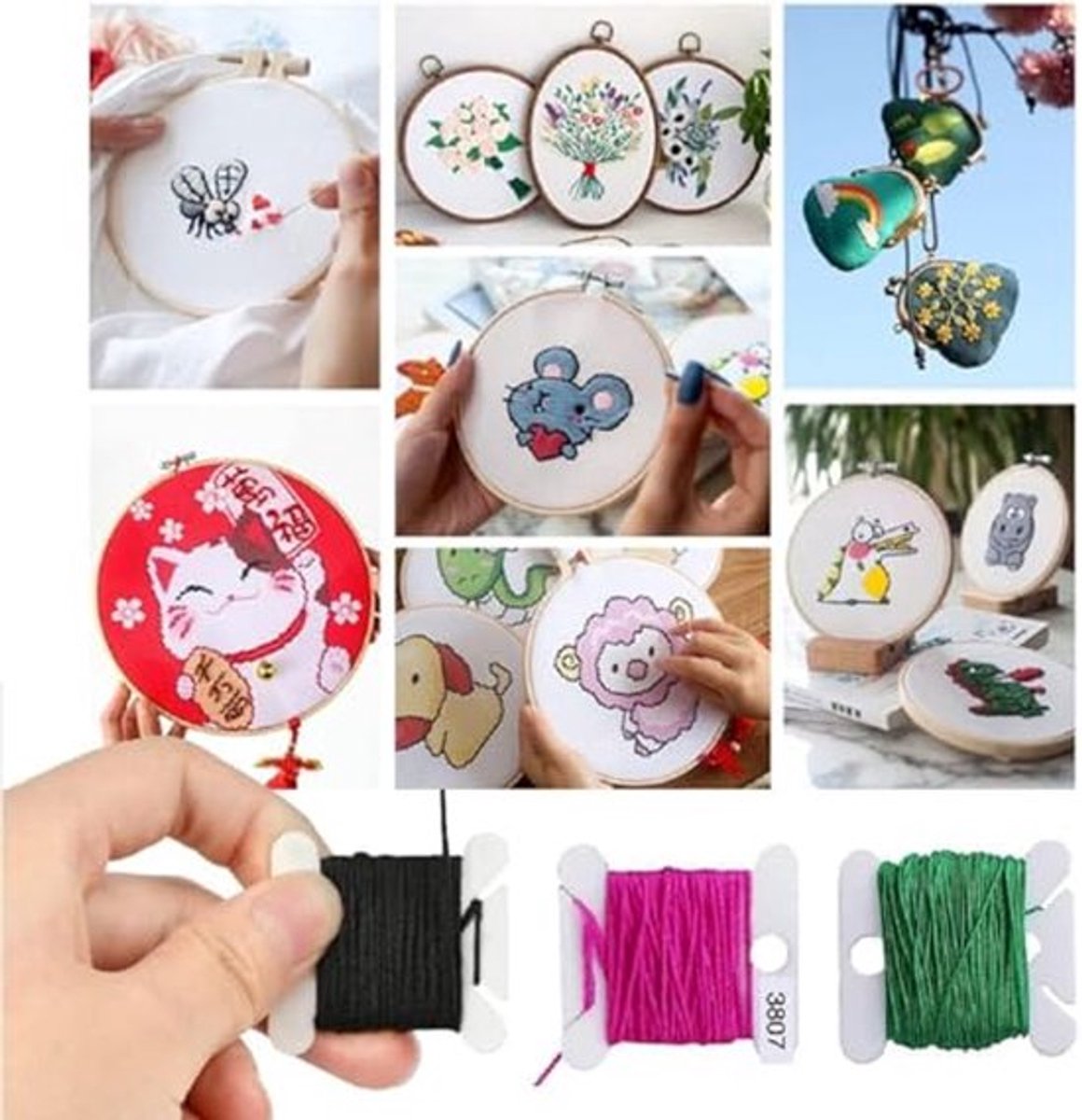 Embroidery Threads Spools, Embroidery Threads, Cards, Cross Stitch, Thread Chart, 100 Pieces, Embroidery Threads, Spools, Plastic with Storage Box and Thread Winder for DIY Crafts, Sewing, Storage Accessories