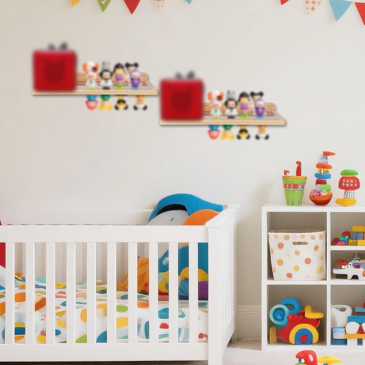 Magnetic Shelf for Tonies, Wooden Display Shelf for Toy Figures with Charging Station - Nursery Organizer with Floating Design and Storage Accessories.
