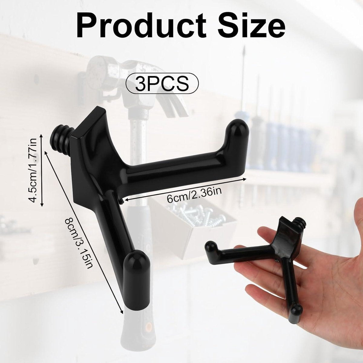 Tool Hooks for Garden Shed - Storage Accessories for Shovels and Rakes - Set of 3 (Black)