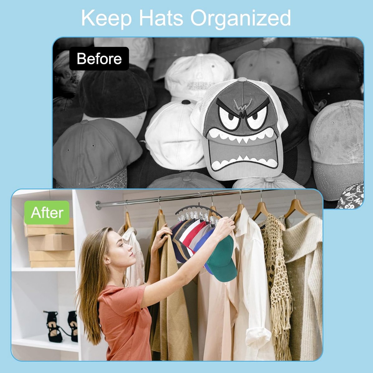 2 pieces - Hat rack - clothes rack - sock clip - hat rack for the wardrobe - storage accessories - suitable for drying clothes, socks and hats - black - 37*23 cm