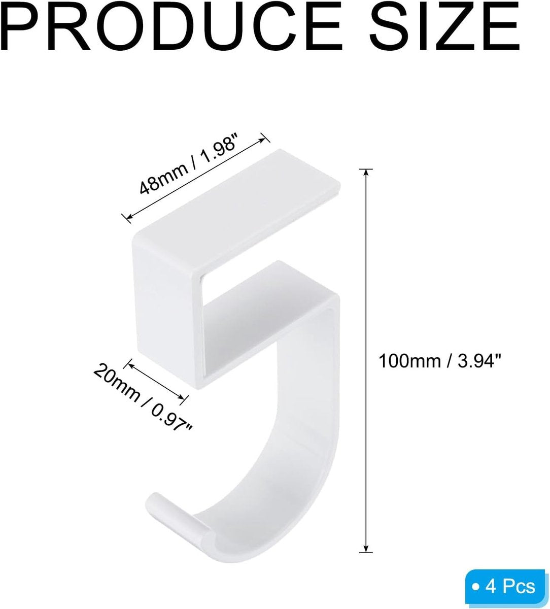 4 pieces - Hooks - Desk hooks - Backpack hooks - Storage accessories - No drilling required - Suitable for desks, bedrooms, study rooms, and living rooms - White - 4.8*2*10 cm