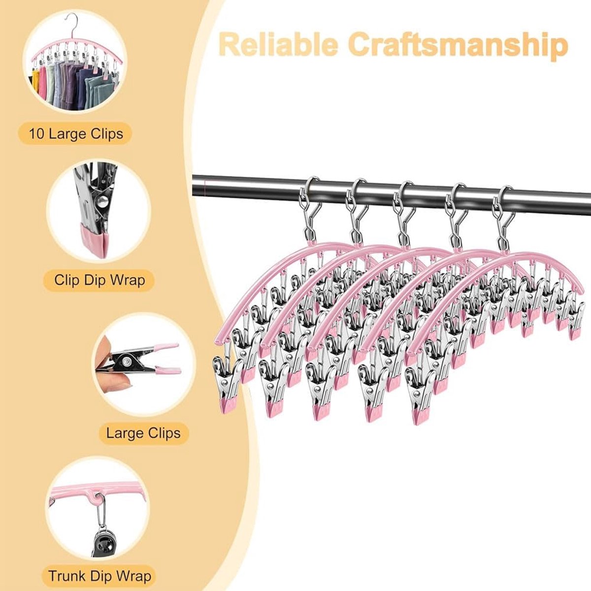 2 pieces - Clothes rack - sock clips - clothes hangers - storage accessories - suitable for drying socks and underwear - pink - 41*24.5 cm