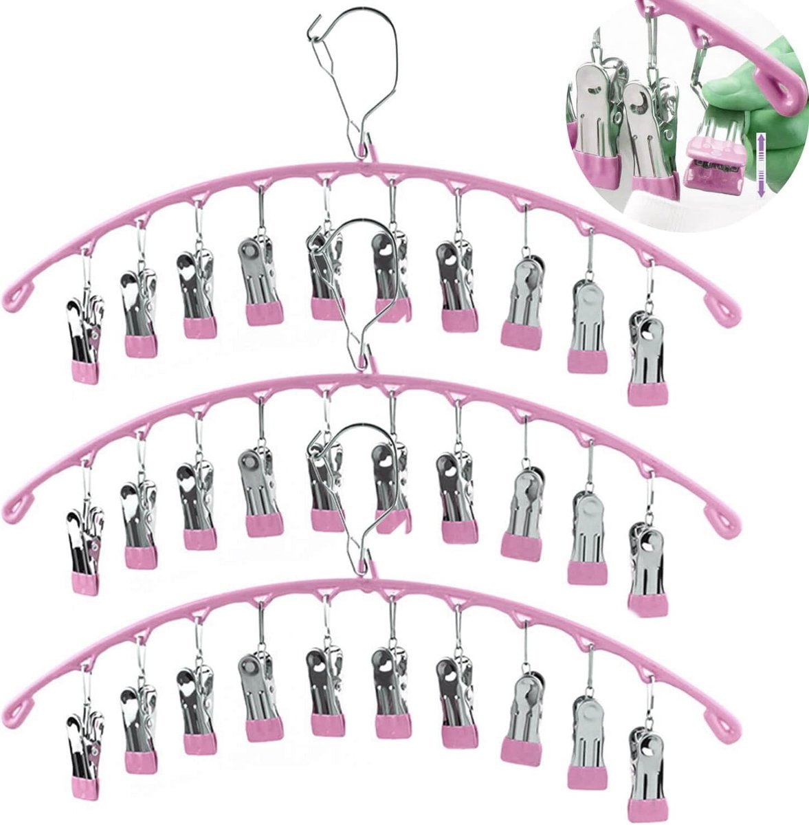 2 pieces - Clothes rack - sock clips - clothes hangers - storage accessories - suitable for drying socks and underwear - pink - 41*24.5 cm