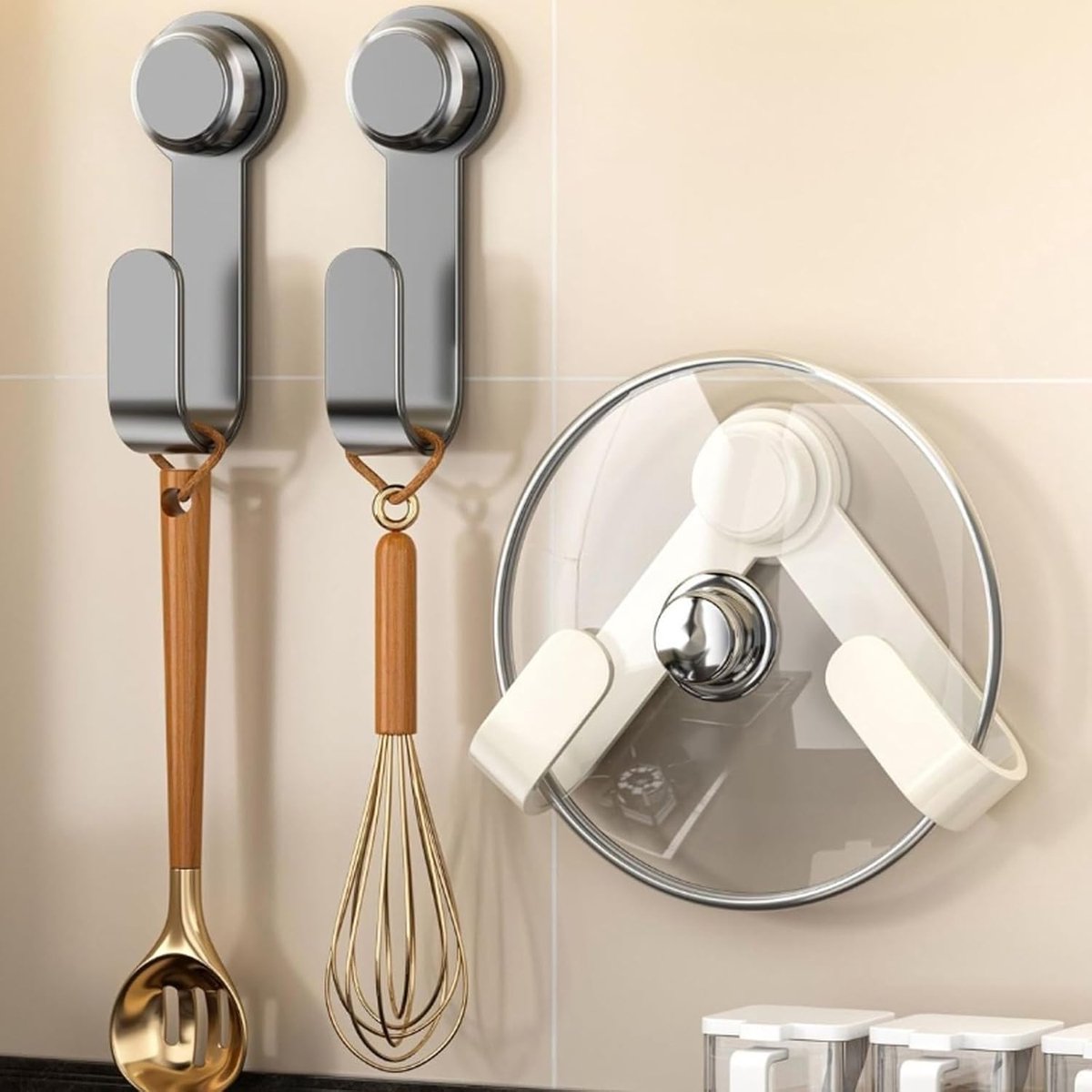 2 pieces - Hooks - Suction hooks - Pot lid racks - Storage racks - Rotatable - Storage accessories - Suitable for kitchens, bedrooms and bathrooms - Black - 3*5*19.5 cm