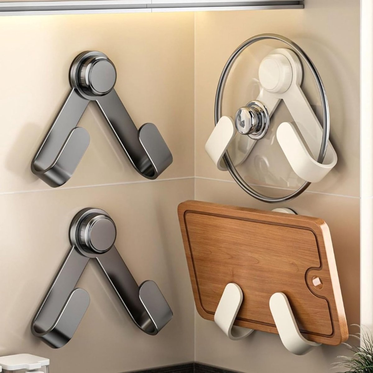 2 pieces - Hooks - Suction hooks - Pot lid racks - Storage racks - Rotatable - Storage accessories - Suitable for kitchens, bedrooms and bathrooms - Black - 3*5*19.5 cm