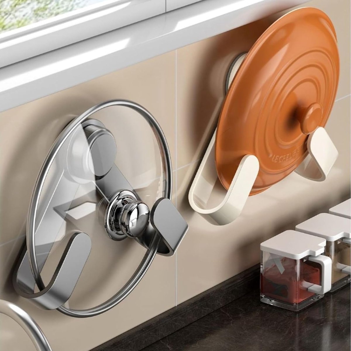 2 pieces - Hooks - Suction hooks - Pot lid racks - Storage racks - Rotatable - Storage accessories - Suitable for kitchens, bedrooms and bathrooms - Black - 3*5*19.5 cm