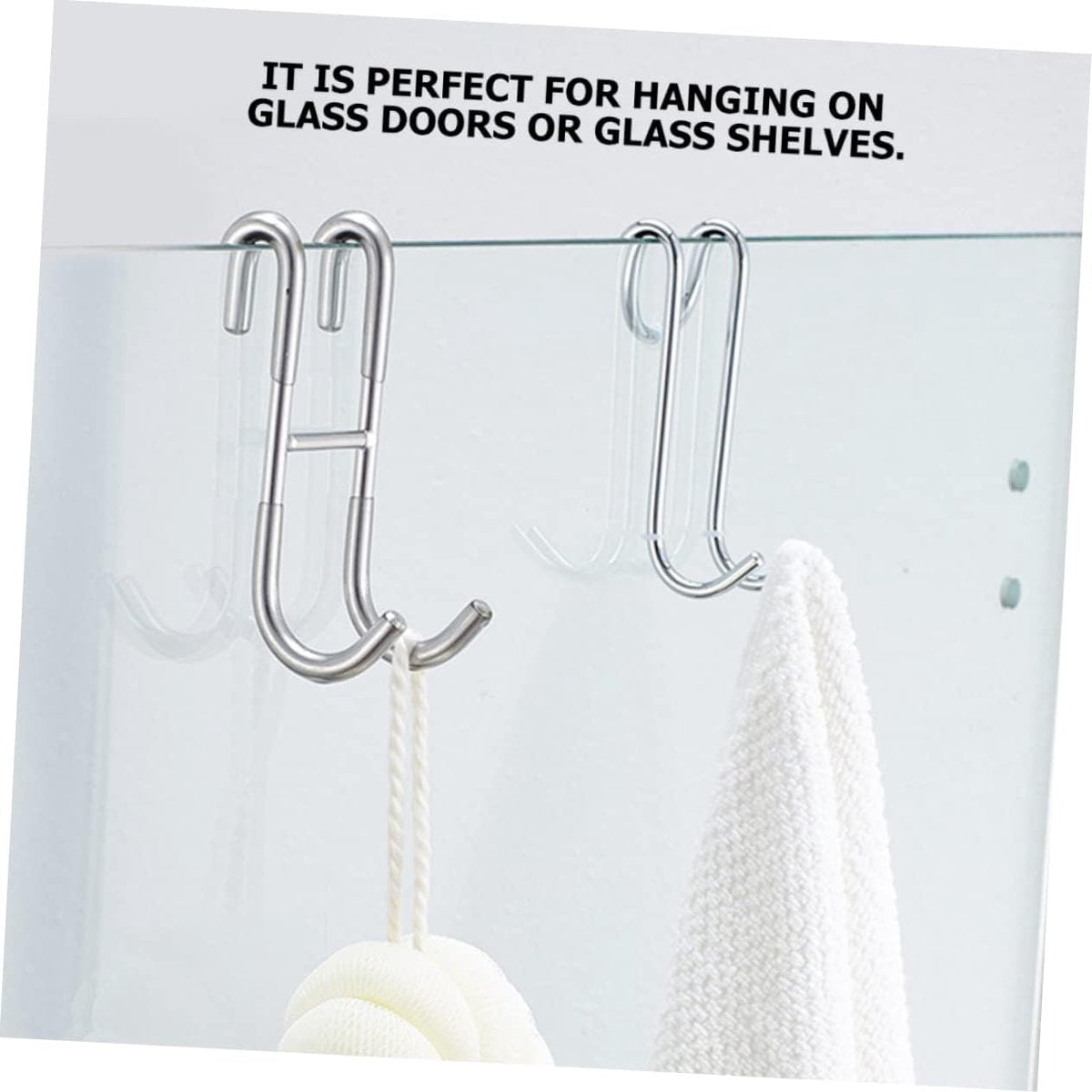 Two-piece set of door hooks, suitable for hanging towels and other storage accessories.