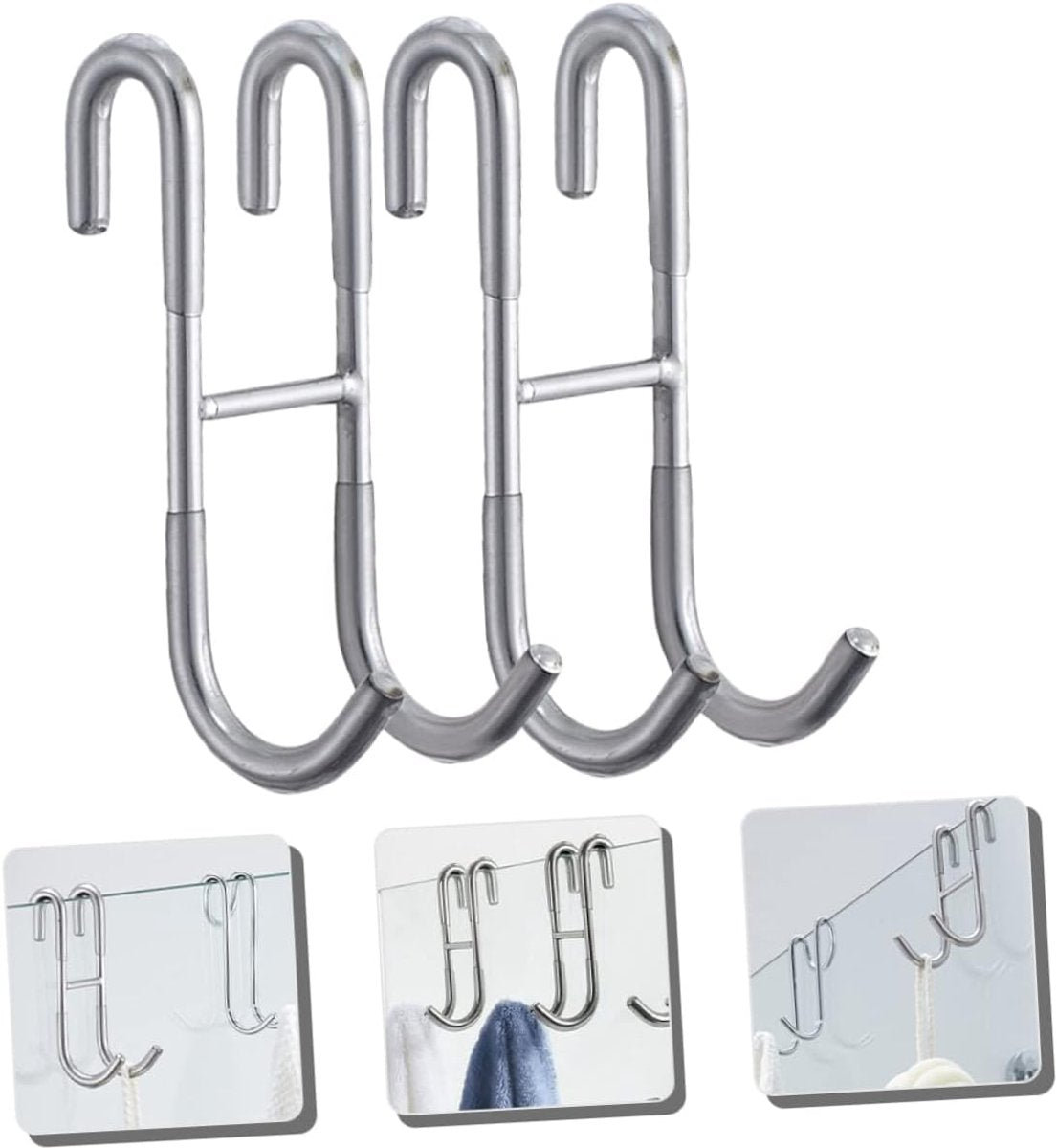 Two-piece set of door hooks, suitable for hanging towels and other storage accessories.