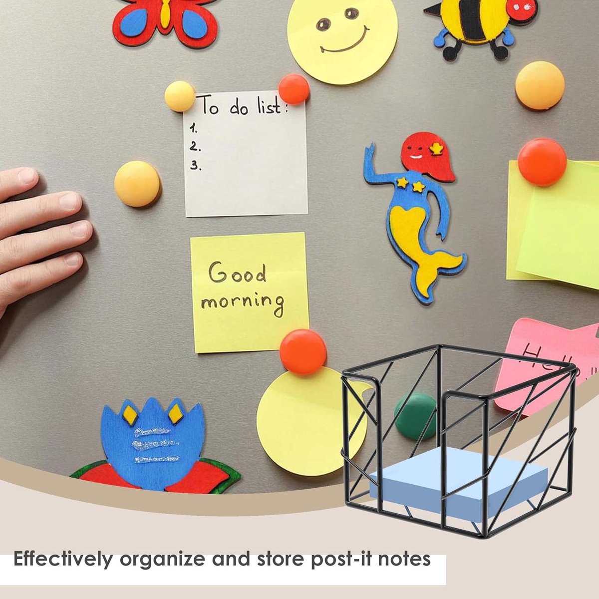 Sticky Note Organizer - Storage Rack - Metal Storage Rack - Creative Openwork Note Box - Desk Storage Accessories - Post-it Holder - Black