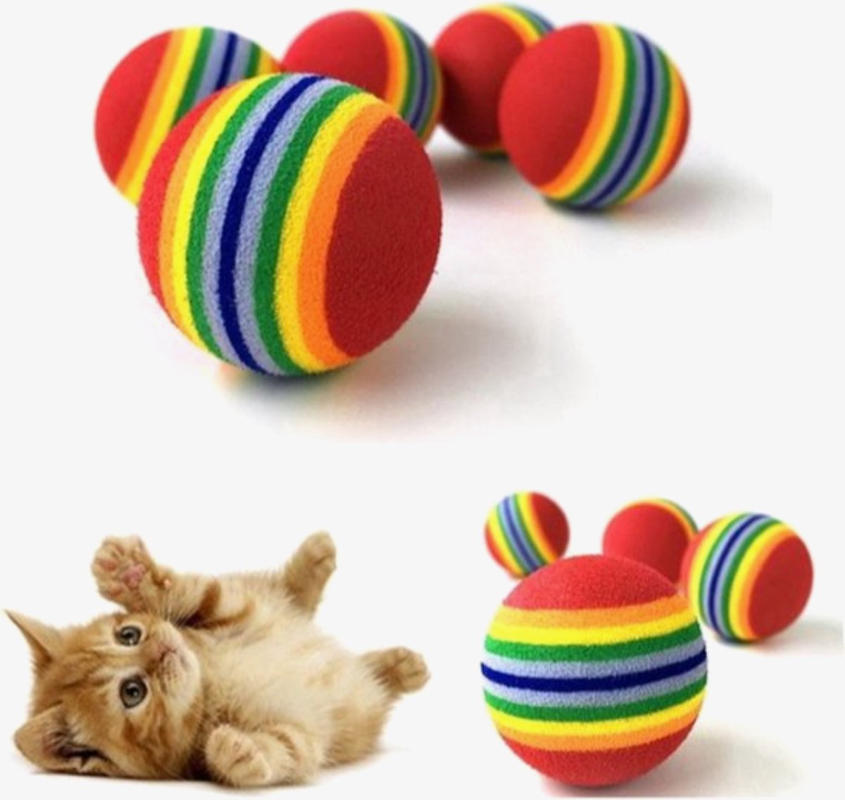 4 Pieces Cat Balls | Cat Toys | Cat Toys | Interactive Play | Kittens | 3.5 CM | Rainbow 4 Pieces