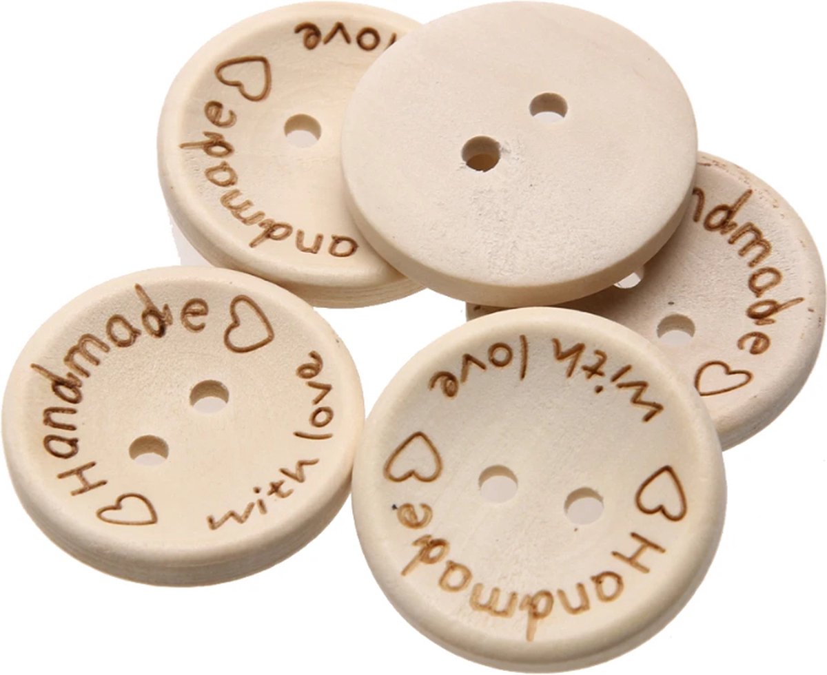 Wooden buttons - Handmade with Love - 10 pieces of 25 MM