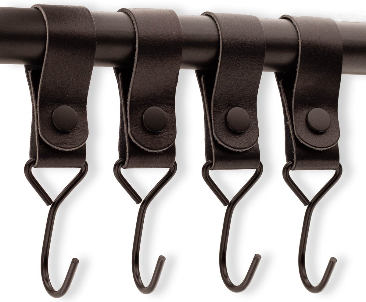 Brute Strength - Multifunctional Hook with Leather Loop - Cognac - 4 pieces - Coat Hook - Camping Hook - Leather - Hanging Hooks - Towel Hooks