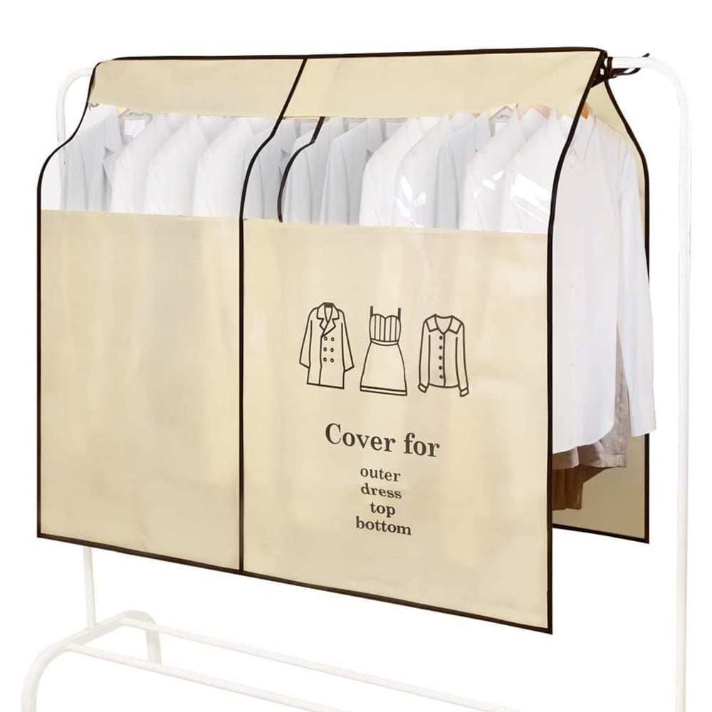 Dustproof Clothes Rack Cover Expandable Hanging Closet Cover Shoulder Dust Cover Clothes Protector for Coats Suits Dresses Beige