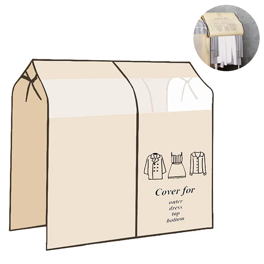 Dustproof Clothes Rack Cover Expandable Hanging Closet Cover Shoulder Dust Cover Clothes Protector for Coats Suits Dresses Beige