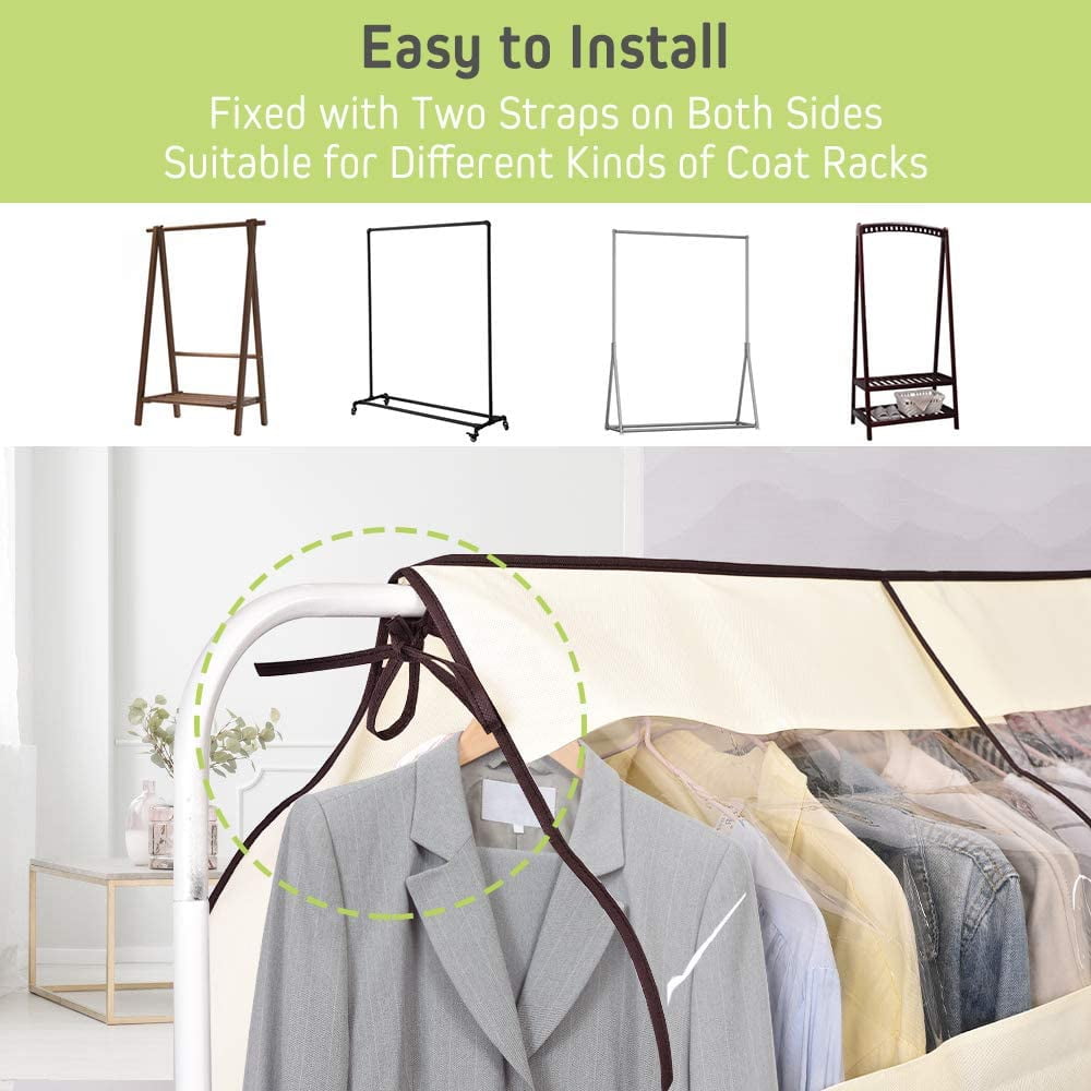 Dustproof Clothes Rack Cover Expandable Hanging Closet Cover Shoulder Dust Cover Clothes Protector for Coats Suits Dresses Beige