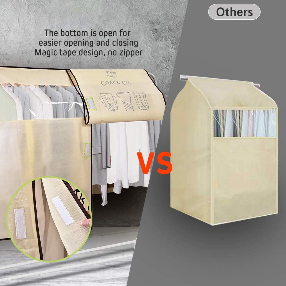 Dustproof Clothes Rack Cover Expandable Hanging Closet Cover Shoulder Dust Cover Clothes Protector for Coats Suits Dresses Beige