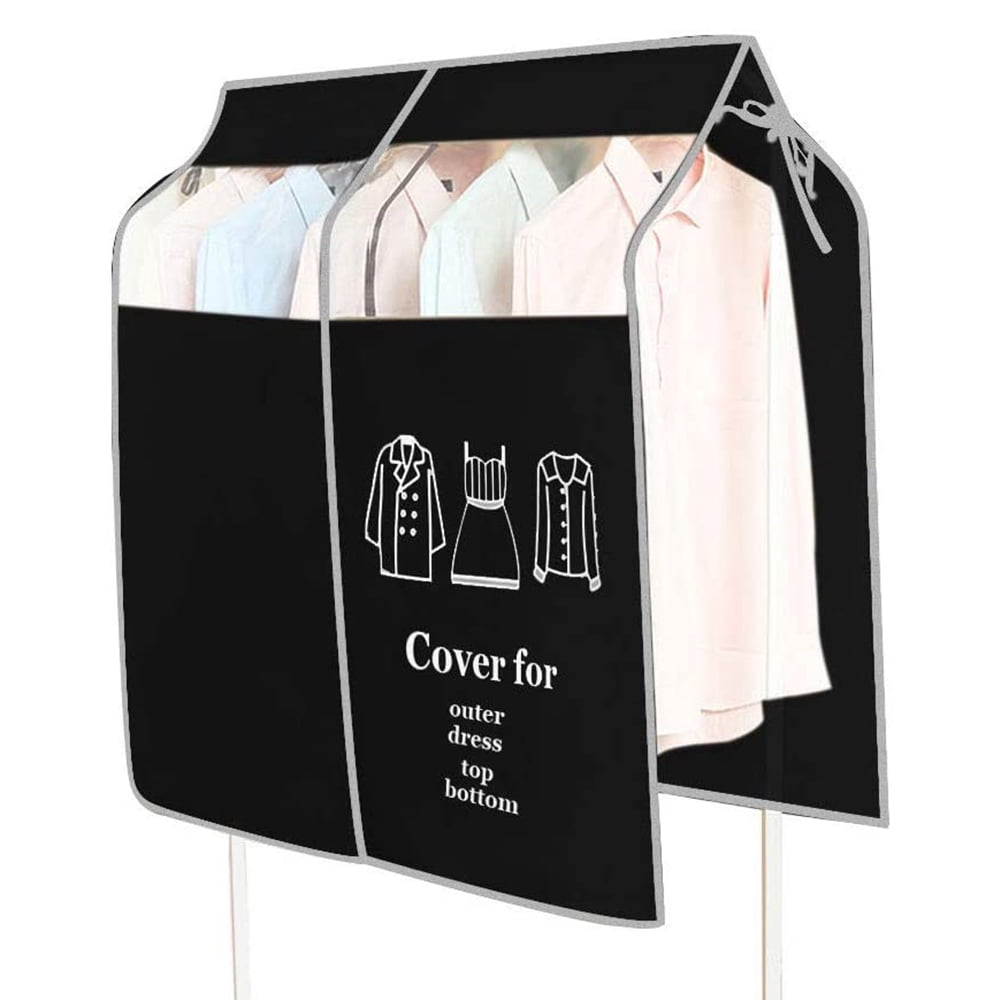 Dustproof Clothes Rack Cover Expandable Hanging Closet Cover Shoulder Dust Cover Clothes Protector for Coats Suits Dresses Black