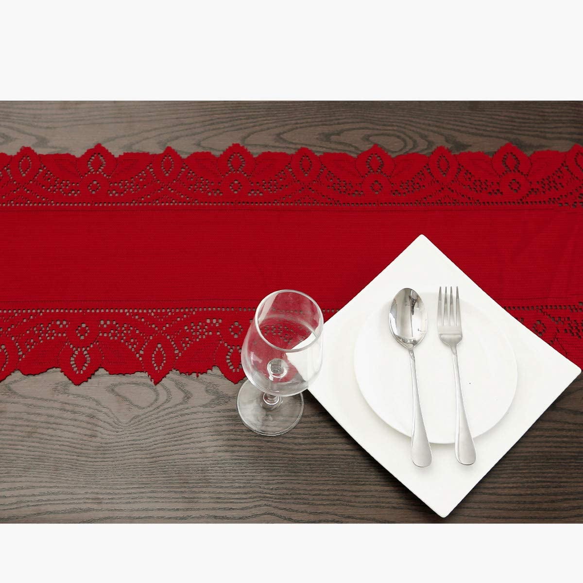 Lace Table Runner Dresser Scarf Embroidered Table Runners with Exquisite Flower Vintage Shabby Chic for Wedding Holiday Dinning Red