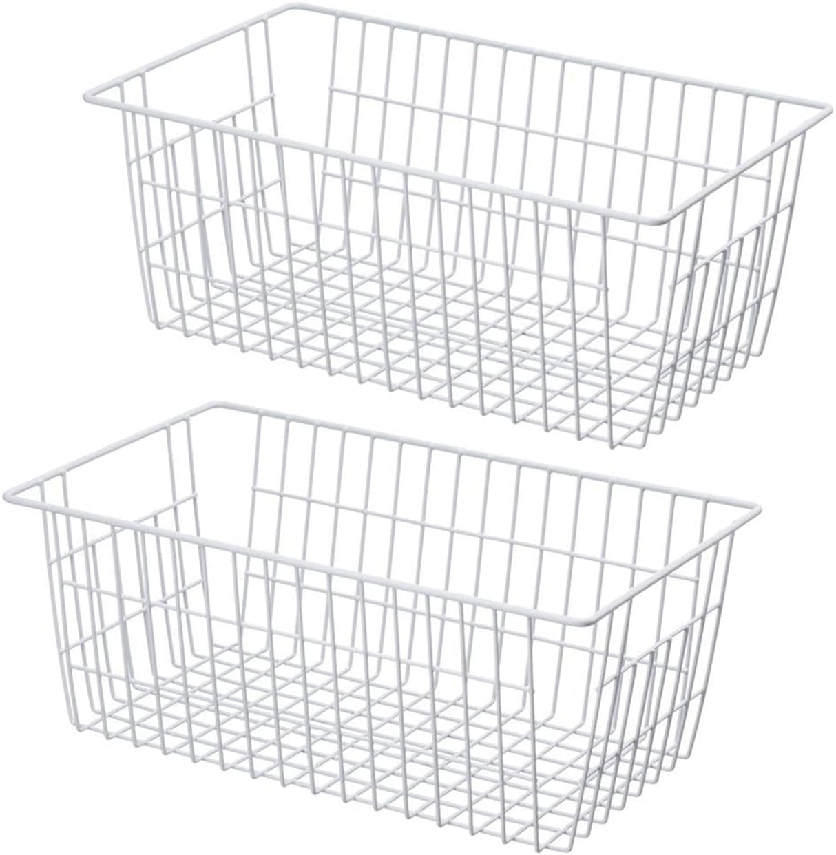 2Pcs Wire Storage Baskets,Metal Storage Basket for Organizing,White Wire Storage Freezer Baskets for Closet,Bedroom,Bathroom,Office