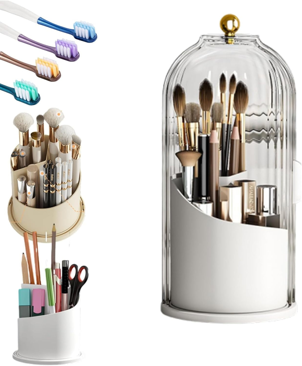 Concealed Toothbrush Holder,Toothbrush Holders for Bathrooms,360 Rotating Waterproof Dustproof Toothpaste Holders with Sliding Lid,for Vanity Makeup Brushes Holder,Pen Holder Storage (C) B