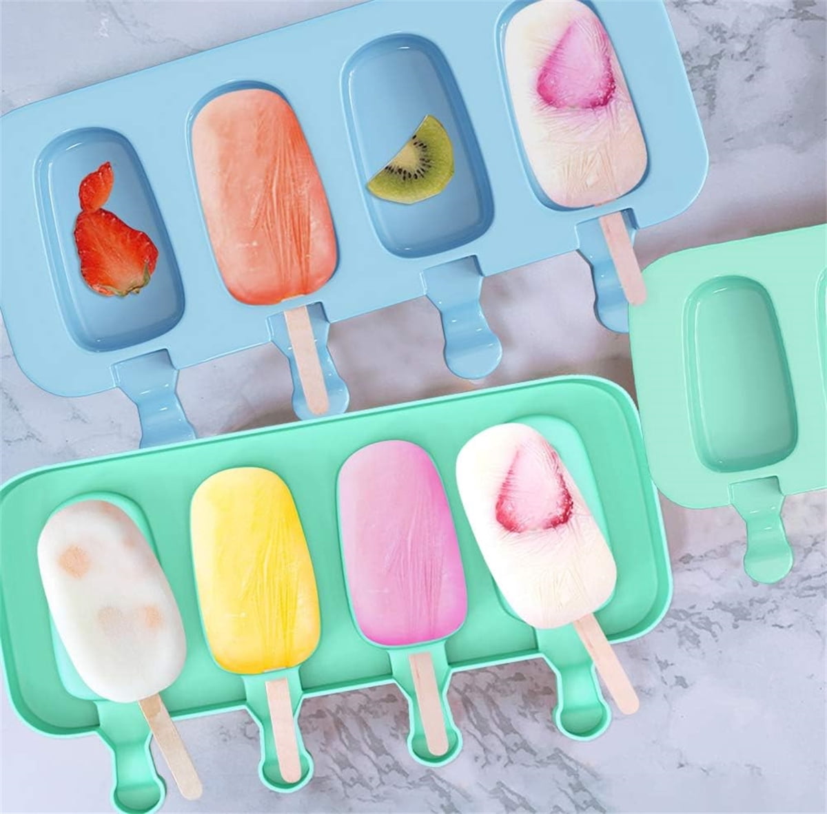 Set of 2 Silicone Ice Cream Molds,8.4x4.9In Reusable Ice Pop Molds with 100Pcs Wooden Sticks,Easy Release Ice Pop Make