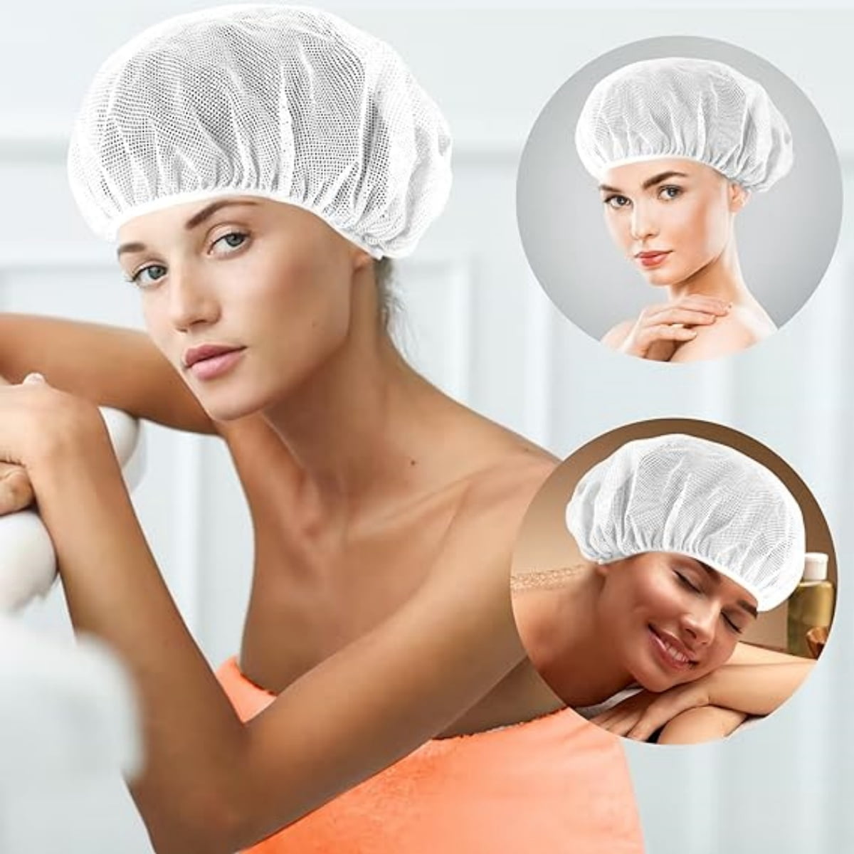 4 Pcs Mesh Sleep Bonnets,Breathable Shower Caps,Hair Nets Caps for Women,Reusable Multi-color Night Bonnets for Shower,Sleeping,Washing Face White