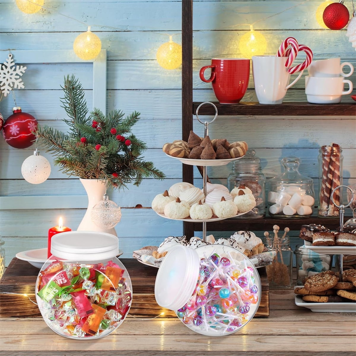 Candy Jars with Lids,6 Pcs 7.7ozCookie Containers Candy Jars with Lids,3 x 2in Plastic Snack Jars for Candy Buffet and Party Table, Candy Buffet Containers,Cookie Jars Dry Food Jars