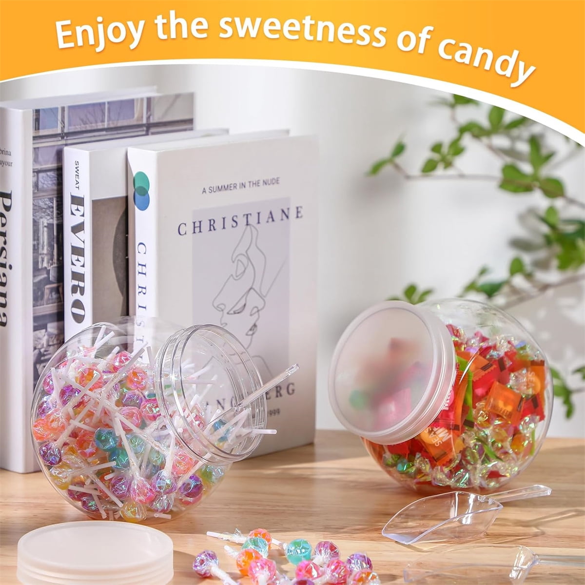 Candy Jars with Lids,6 Pcs 7.7ozCookie Containers Candy Jars with Lids,3 x 2in Plastic Snack Jars for Candy Buffet and Party Table, Candy Buffet Containers,Cookie Jars Dry Food Jars