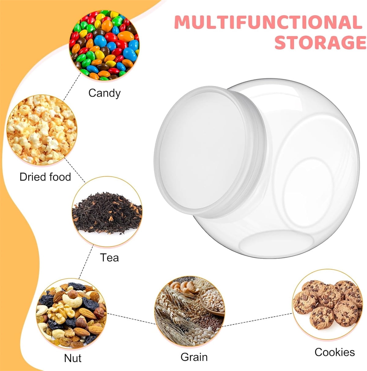 Candy Jars with Lids,6 Pcs 7.7ozCookie Containers Candy Jars with Lids,3 x 2in Plastic Snack Jars for Candy Buffet and Party Table, Candy Buffet Containers,Cookie Jars Dry Food Jars