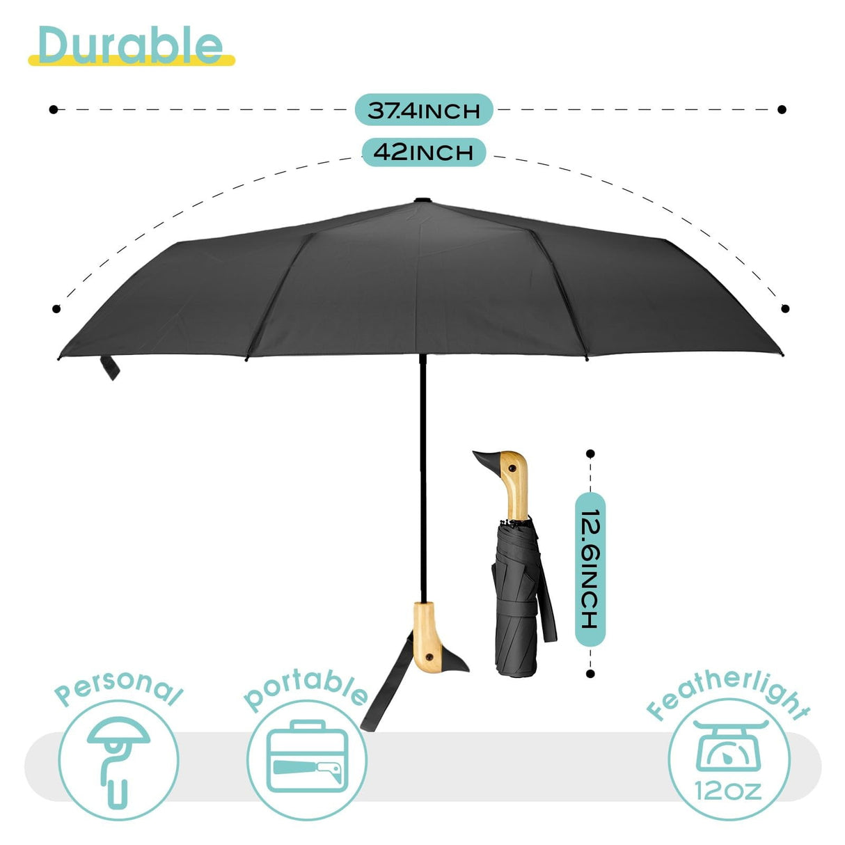 Duck Umbrella – Cute Duck Umbrella with Adorable Duck Handle, The Perfect Duck Umbrella for Duck Lovers One Size RD2