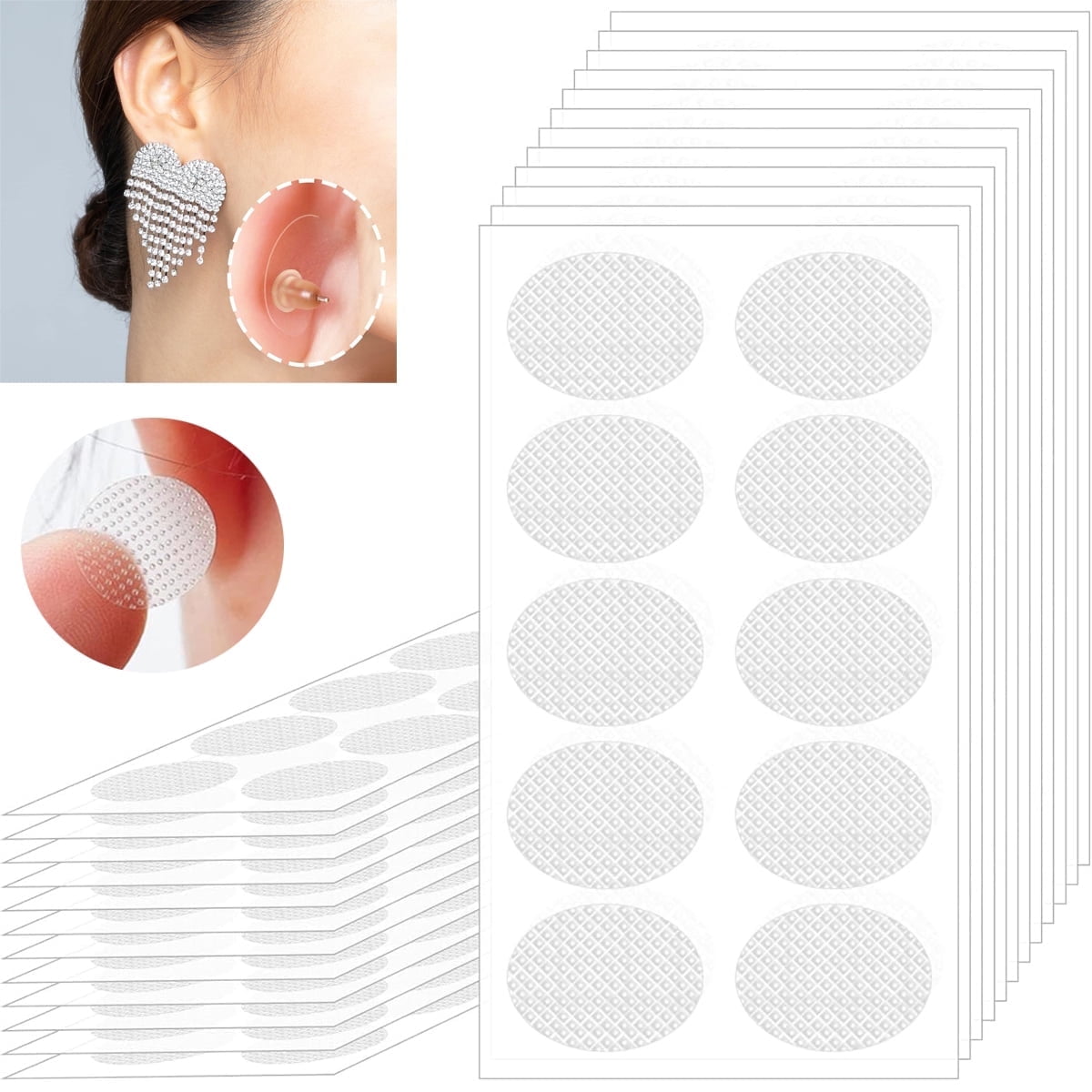 Earring Stickers for Split Earlobes,50Pcs Earring Support Patches,Reinforcement Ear Stickers Earring Backs for Droopy Ears Heavy Earrings,Large Earring Stabilizers Stickers White