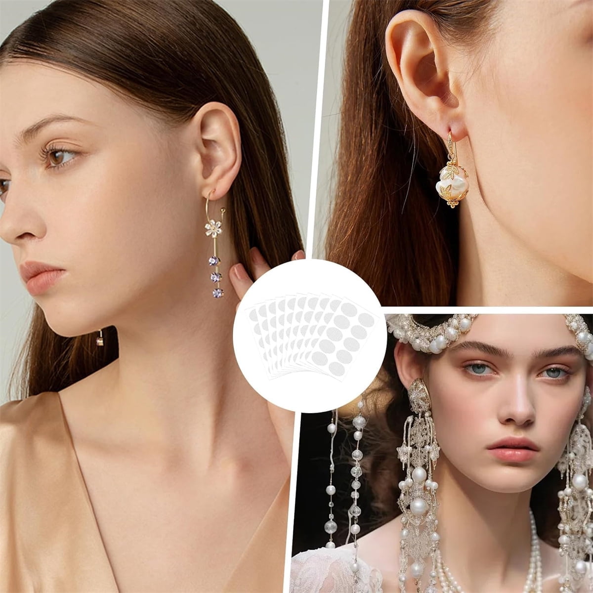 Earring Stickers for Split Earlobes,50Pcs Earring Support Patches,Reinforcement Ear Stickers Earring Backs for Droopy Ears Heavy Earrings,Large Earring Stabilizers Stickers White