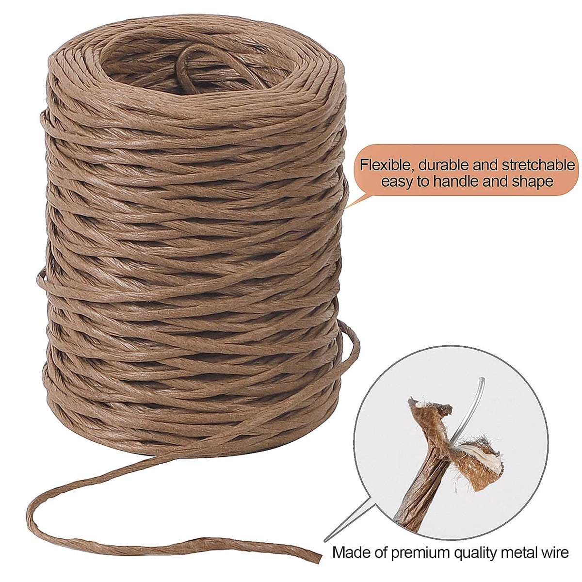 1 Rolls Floral Bind Wire Wrap Twine,Vine Wire Waterproof Paper Wrapped Rope Metal Wire for Flower Bouquets Flower Crowns, Artificial Flower Making, DIY Projects,Wedding Decorating (Brown) Brown