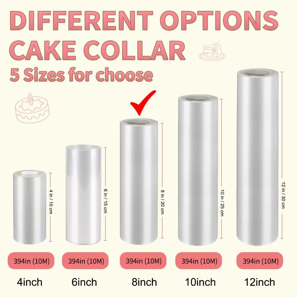 8 Inch Cake Collars, Clear Transparent Cake Acetate Sheet Roll, Cake Plastic Wrap, Cake Acetate Collar for Chocolate Mousse DIY Cake Wraping Decorating Shaker Cards(Length 394inch)