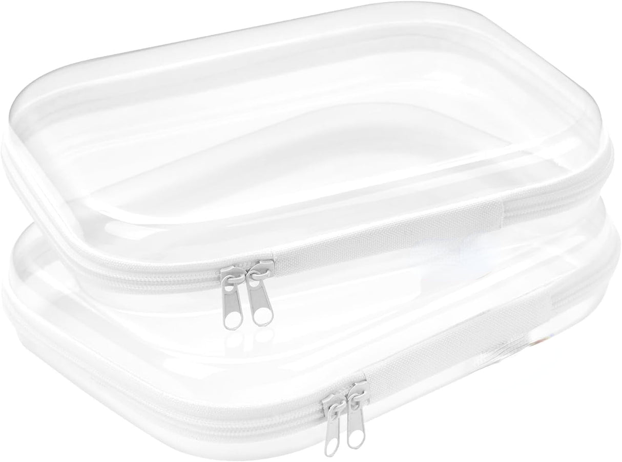 Hard Sided Clear Zipper Case for Storage- Professional-Grade Clear Zipper Pencil Case,Toy Storage Bins, Toiletry Pouch, Travel Organizer, Cosmetic Bagï¼\x88White,2 Pack, Mï¼\x89 M